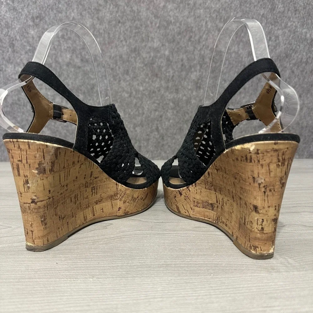 SO Taffy Womens Wedge Sandals Black Woven Upper Cork Platform Heel Size‎ 6.5 M